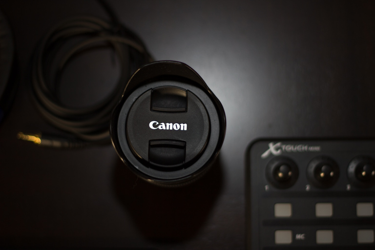 canon lens on desk